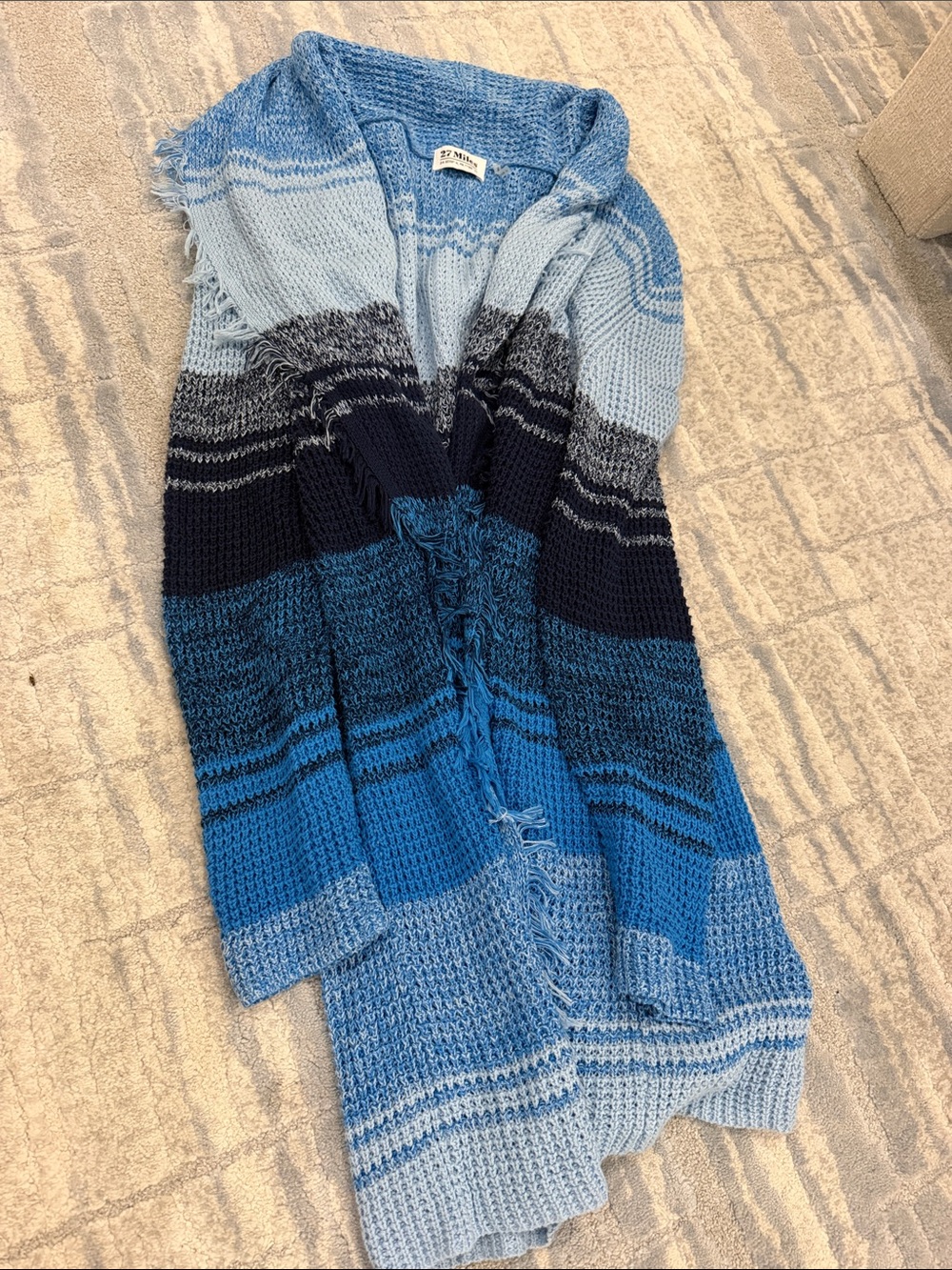 27 Miles Malibu Blue Ombre Fringe Knit Cardigan